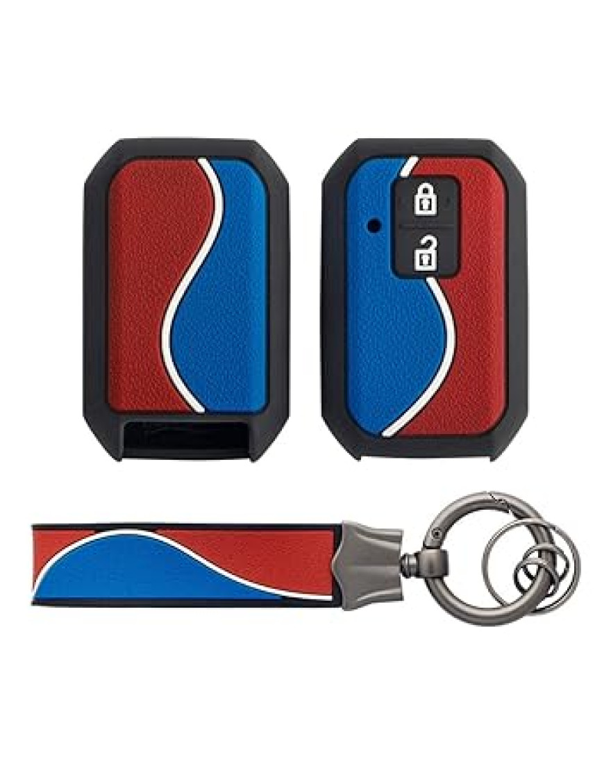 Keycare Duo Series Style Key Cover KC D04 for Maruti Suzuki Swift, Baleno, Xl6, Ignis, Ertiga, Dzire Smart Keys | Red/Blue